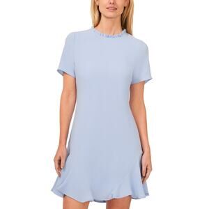 CeCe Women's Ruffle Trim Short Sleeve Godet A-Line Dress Blue Size 8 1648